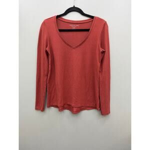 American Eagle Soft & Sexy Plush Long Sleeve V-Neck Top Dusty Rose Size Small